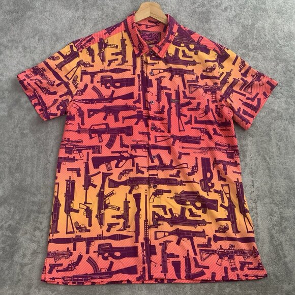 RETRO RIFLE Shirt Mens Large The Arsenal Hawaiian Short Sleeve Button Up Casual - Picture 1 of 8